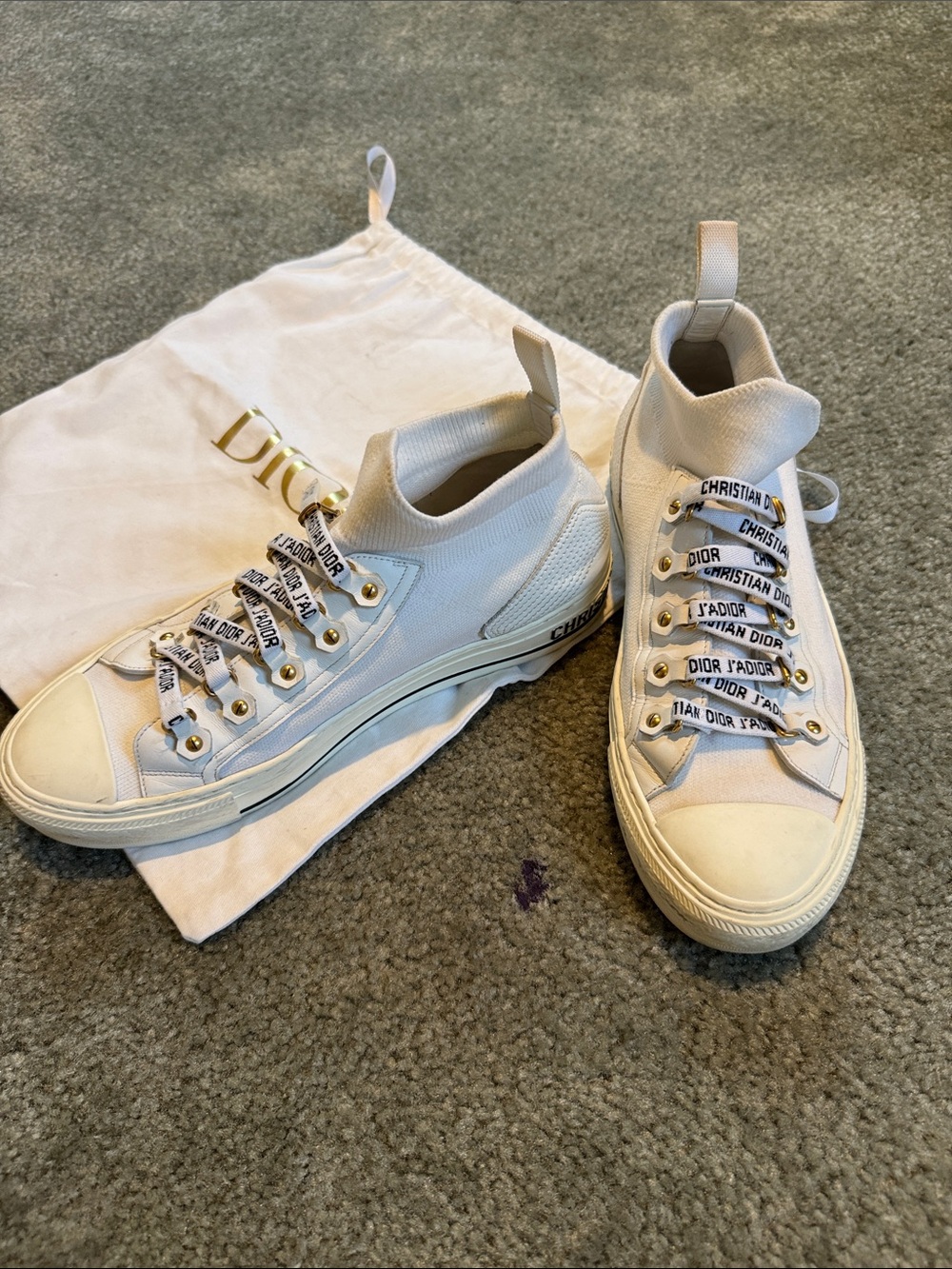 Dior Authentic White High-Top Sneakers with Logo Ribbon Laces